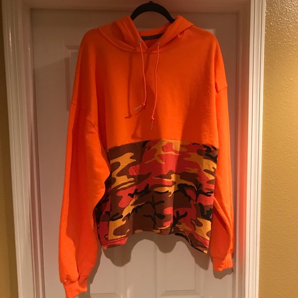 Tops - Orange Long Sleeve Camo Hoodie Tee